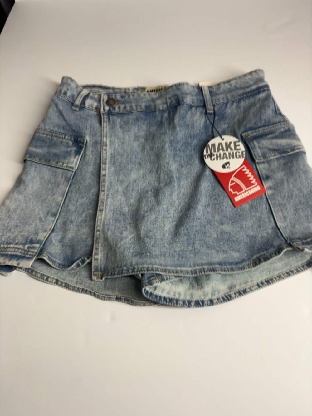 Light Wash Denim Skort with Utility Pockets